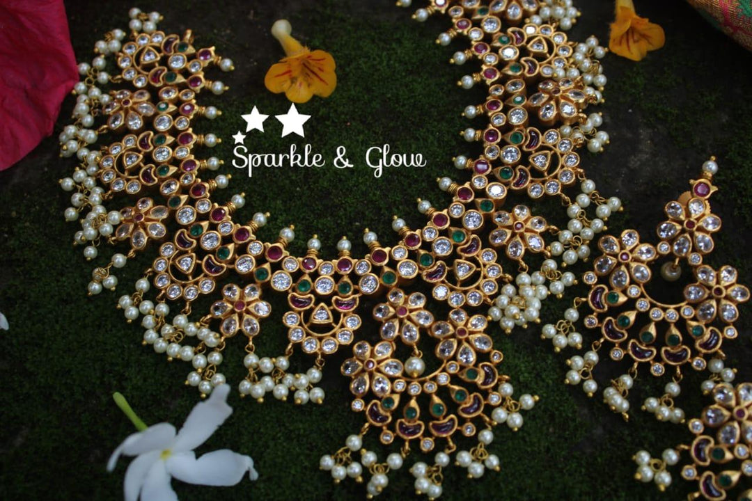 Beautiful gutta pusalu necklace with kemp and cz stones - Sparkle and Glow