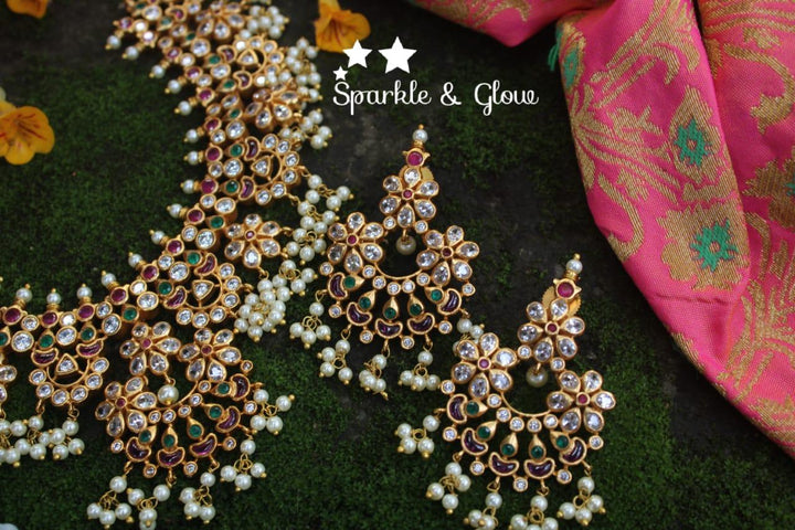 Beautiful gutta pusalu necklace with kemp and cz stones - Sparkle and Glow