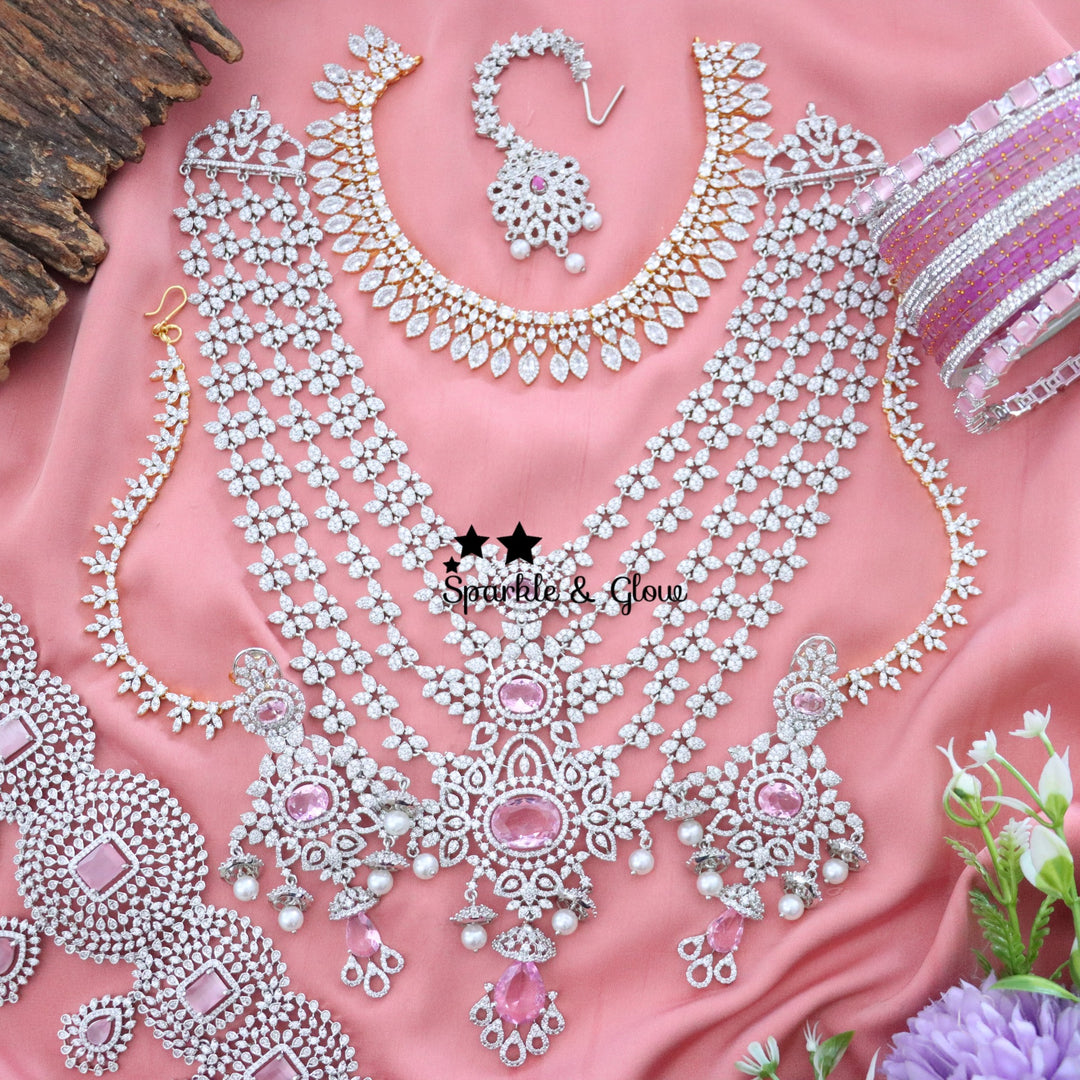 "Why spend lakhs when you can sparkle like a queen? 💎✨ This American Diamond Bridal Set is pure bridal luxury without the hefty price tag! 👰✨"
Wedding Season Sale Get 15% discount on sitewide
Get Free Gift Above 10k
Get Free Shipping above 7.5k &30k(Domestic&
International)
Get 7% discount on First Order
1 ID L-12407,C-19425,EC-30801,H-16085,M-23908
2.ID L-29831,C-2010,EC-20150,H-12928,M-23895
3. ID L-7902,C-19356,EC-30802,H-12936,M-23879
4. ID Set-12405,EC-27010,H-13380,M-9908
5.ID L-10089,C-26931,EC-  1