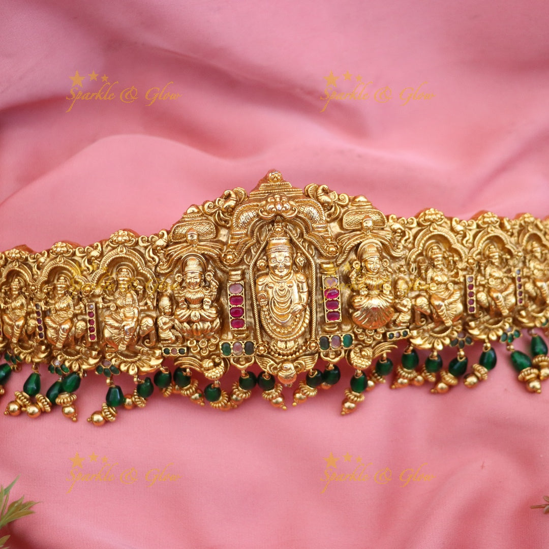 Multi Goddess Beads Hipbelt | Carved Green Accents