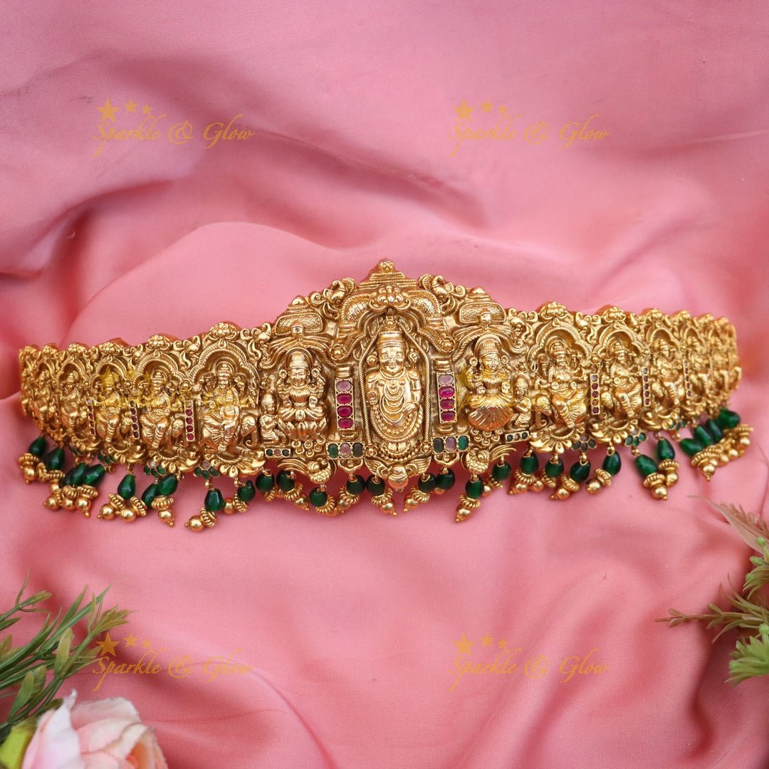 Multi Goddess Beads Hipbelt | Carved Green Accents