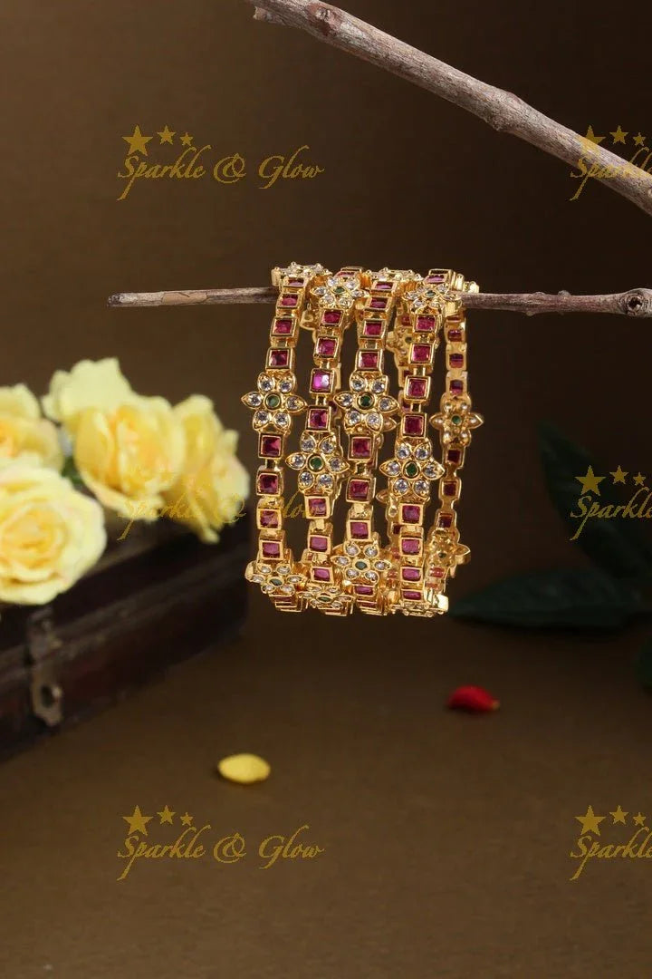 Premium Matte floral square stone bangles - 2.6 - Sparkle and Glow