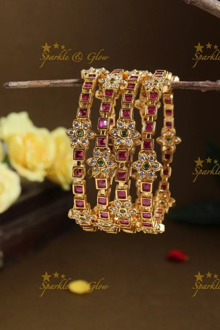 Premium Matte floral square stone bangles - 2.6 - Sparkle and Glow
