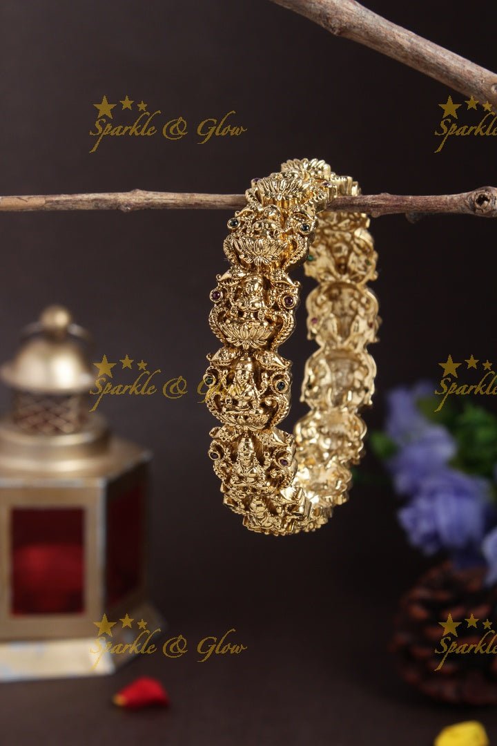 Gold alike Lakshmi carved leaf design bangle - Sparkle and Glow - 2.4 - 