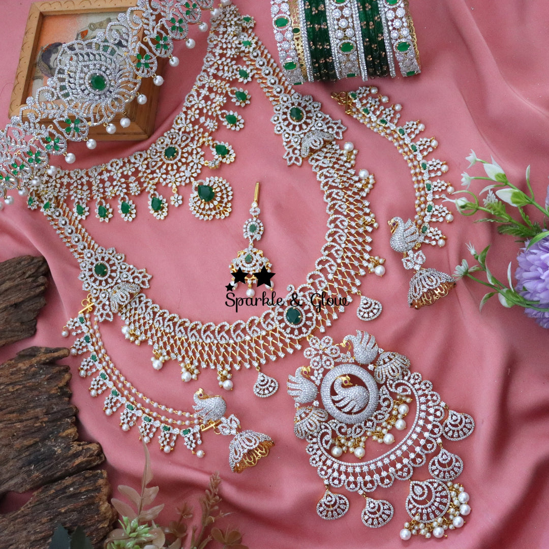 "Why spend lakhs when you can sparkle like a queen? 💎✨ This American Diamond Bridal Set is pure bridal luxury without the hefty price tag! 👰✨"
Wedding Season Sale Get 15% discount on sitewide
Get Free Gift Above 10k
Get Free Shipping above 7.5k &30k(Domestic&
International)
Get 7% discount on First Order
1 ID L-12407,C-19425,EC-30801,H-16085,M-23908
2.ID L-29831,C-2010,EC-20150,H-12928,M-23895
3. ID L-7902,C-19356,EC-30802,H-12936,M-23879
4. ID Set-12405,EC-27010,H-13380,M-9908
5.ID L-10089,C-26931,EC-  1