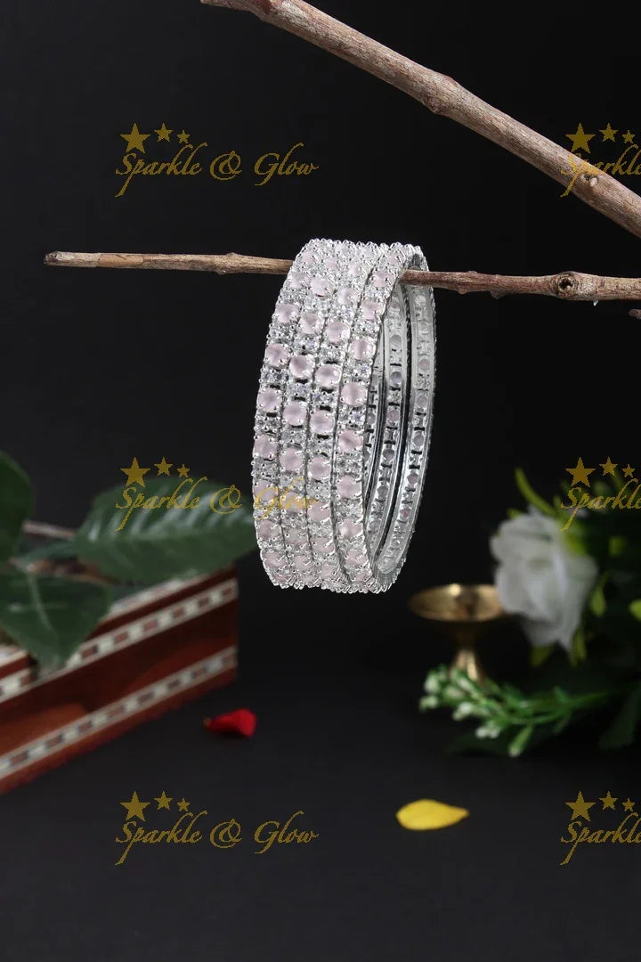 Beautiful silver finish stone bangles - Sparkle and Glow