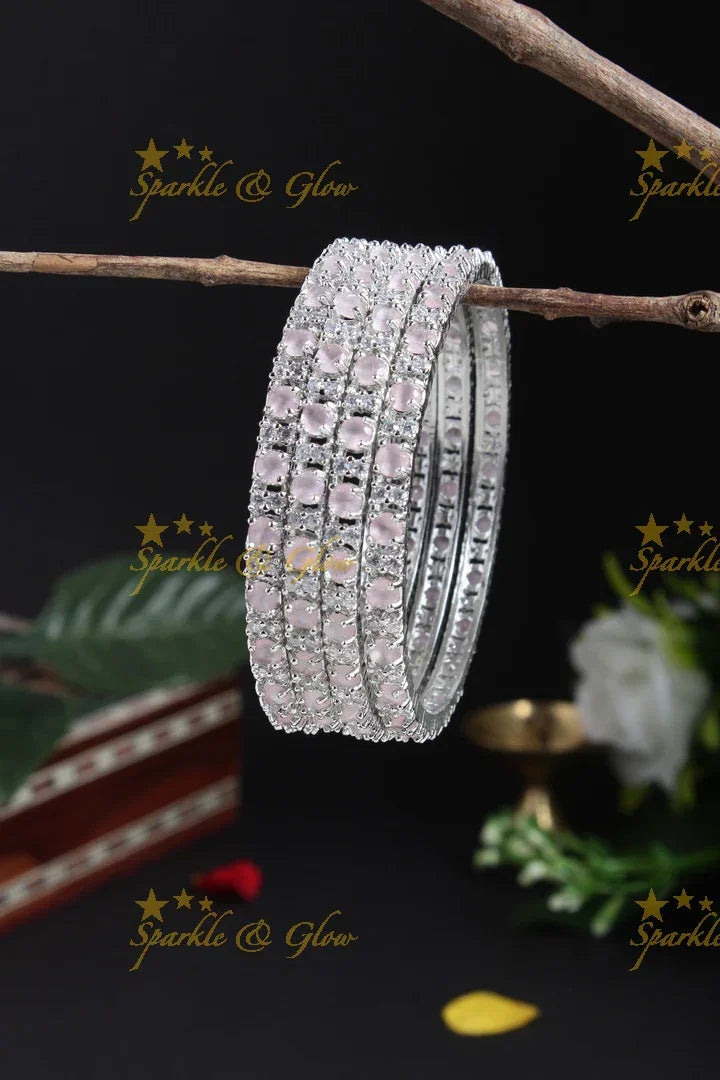 Beautiful silver finish stone bangles - Sparkle and Glow