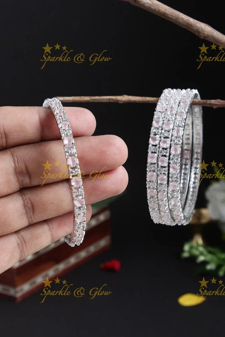 Beautiful silver finish stone bangles - Sparkle and Glow