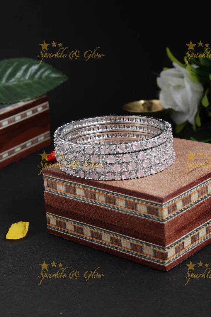 Beautiful silver finish stone bangles - Sparkle and Glow