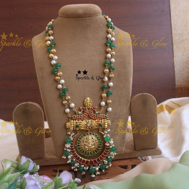 Gheru gold Jadau Ganesha Pendent pink pumpkin beads chain - Sparkle and Glow
