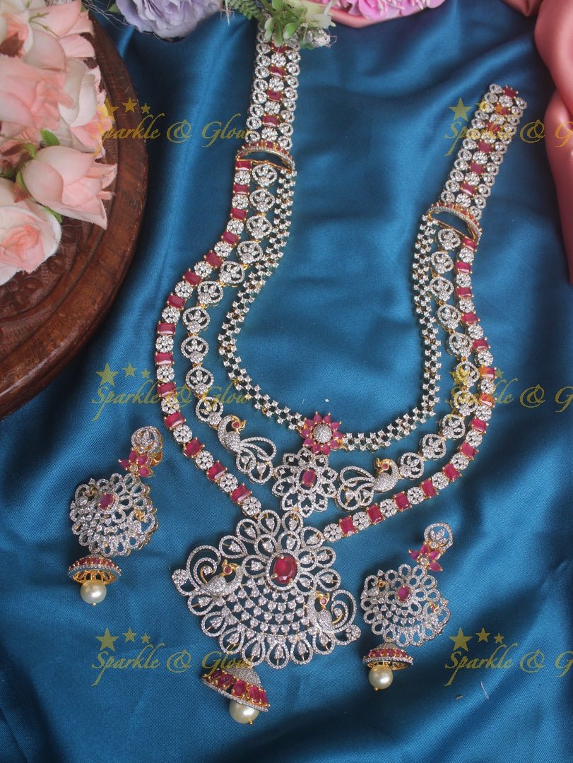 Beautiful three layered peacock carved long necklace - Sparkle and Glow - Multi - Back Thread