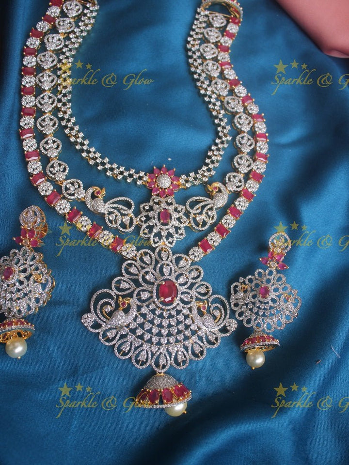 Intricately carved peacock floral jhumka deisgn GJ polish necklace - Sparkle and Glow - Green - Back Thread