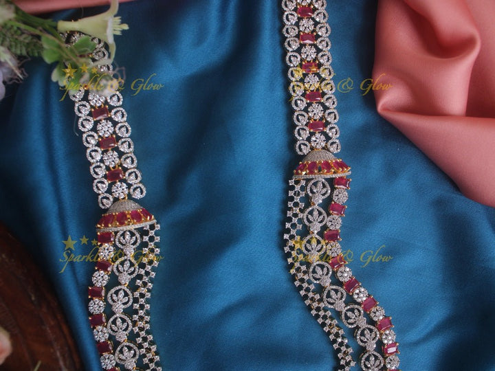 Intricately carved peacock floral jhumka deisgn GJ polish necklace - Sparkle and Glow - Pink - Back Thread