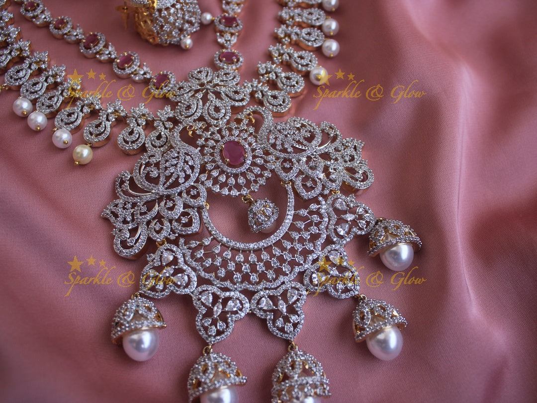 Two layered peacock floral jhumka design GJ polish necklace