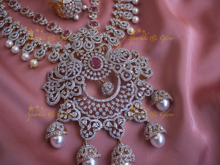 Two layered peacock floral jhumka design GJ polish necklace