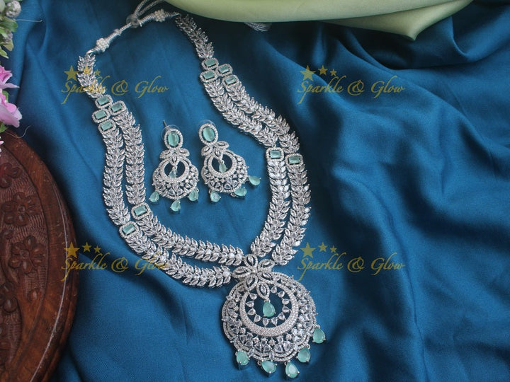Beautiful leaf branch floral half moon carved pendent necklace - Mint Green - Sparkle and Glow - Mint Green - Back Thread