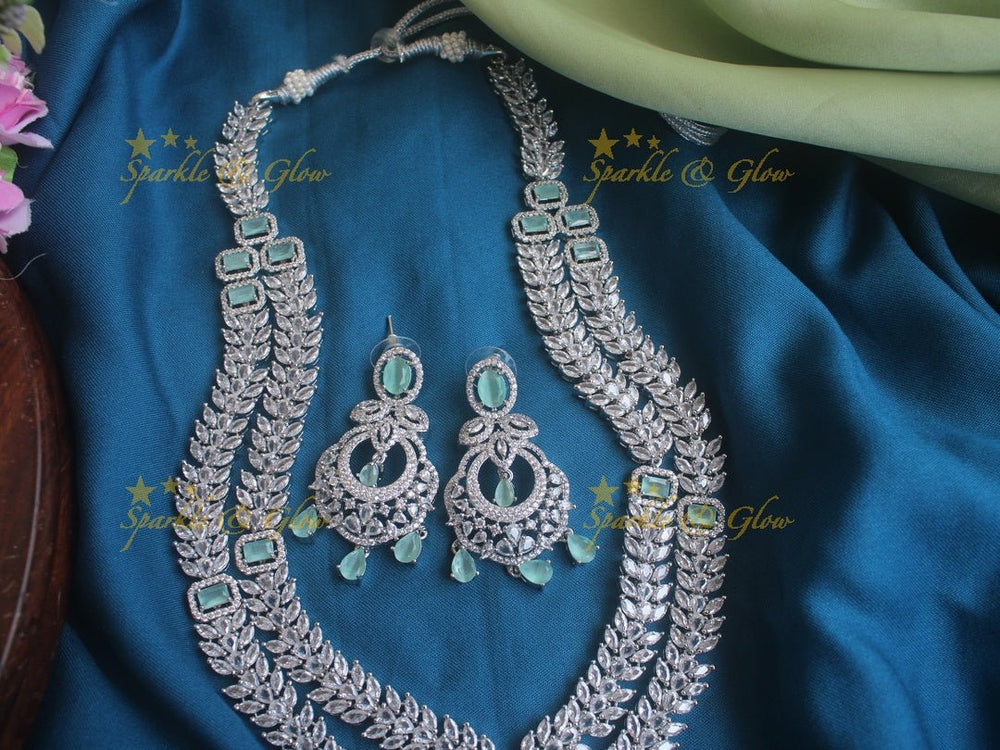 Beautiful leaf branch floral half moon carved pendent necklace - Mint Green - Sparkle and Glow - White - Back Thread