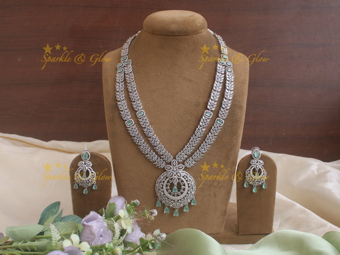 Beautiful leaf branch floral half moon carved pendent necklace - Mint Green - Sparkle and Glow - Mint Green - Back Thread