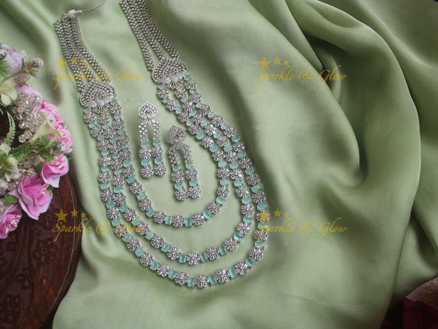Intricately carved peacock floral two layered silver finish necklace - Mint Green - Sparkle and Glow - Mint Green - Back Thread
