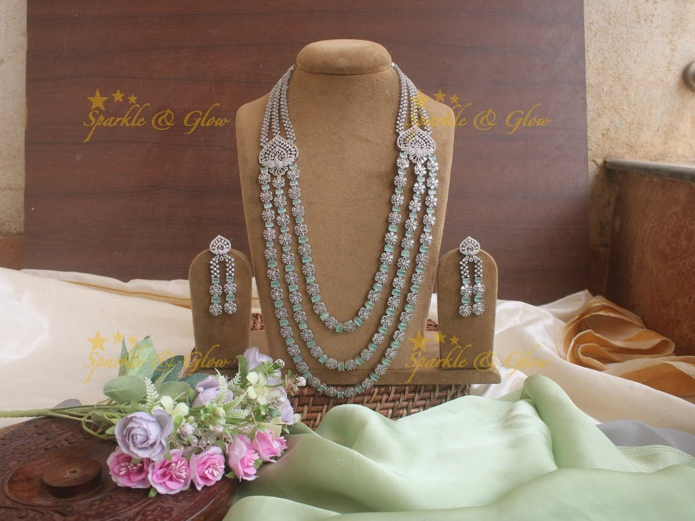 Intricately carved peacock floral two layered silver finish necklace - Mint Green - Sparkle and Glow - Mint Green - Back Thread