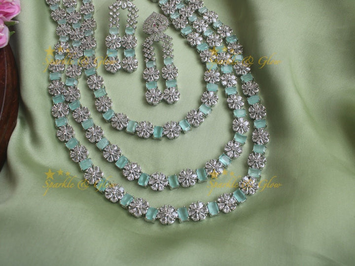 Intricately carved peacock floral two layered silver finish necklace - Mint Green - Sparkle and Glow - Mint Green - Back Thread