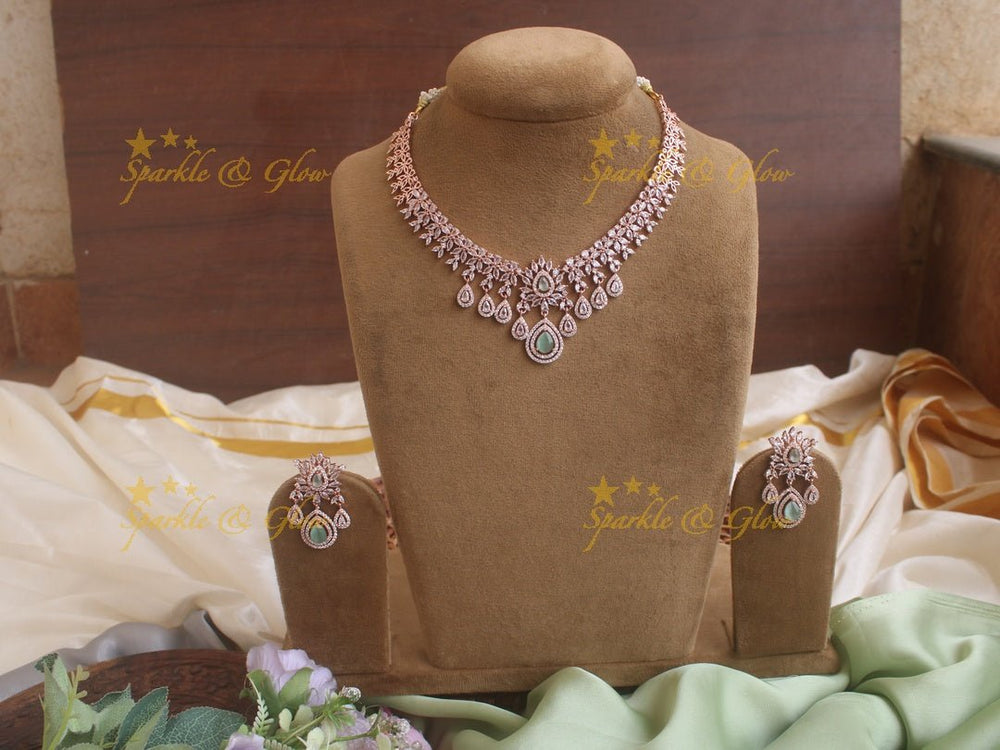 Beautiful leaf design rose gold necklace - Mint Green - Sparkle and Glow - Mint Green - Back Thread