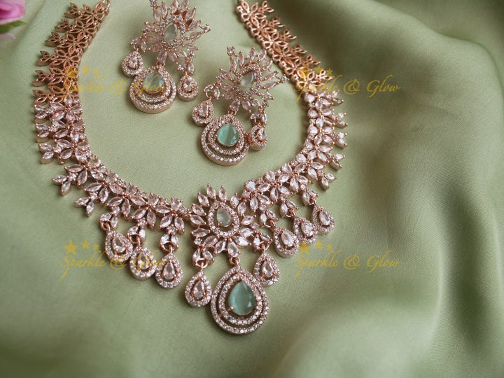 Beautiful leaf design rose gold necklace - Mint Green - Sparkle and Glow - Mint Green - Back Thread