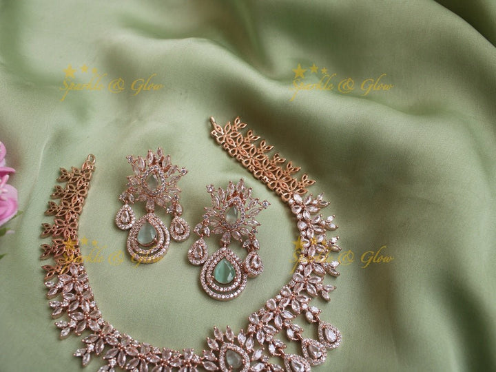 Beautiful leaf design rose gold necklace - Mint Green - Sparkle and Glow - Mint Green - Back Thread
