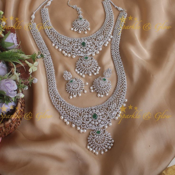 Exclusive floral gj polish carved long and short necklace set - Green - Sparkle and Glow - Green - Back Thread