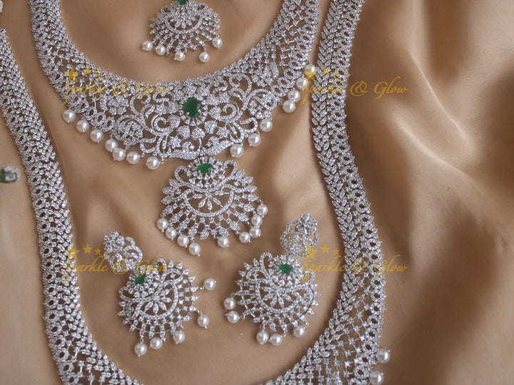 Exclusive floral gj polish carved long and short necklace set - Green - Sparkle and Glow - Green - Back Thread