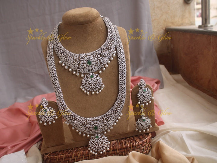 Exclusive floral gj polish carved long and short necklace set - Green - Sparkle and Glow - Pink - Back Thread