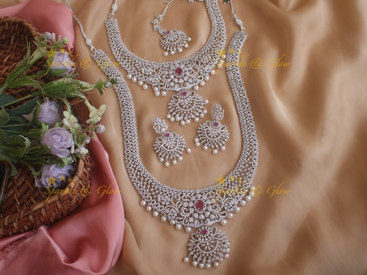 Exclusive floral gj polish carved long and short necklace set - Green - Sparkle and Glow - Pink - Back Thread