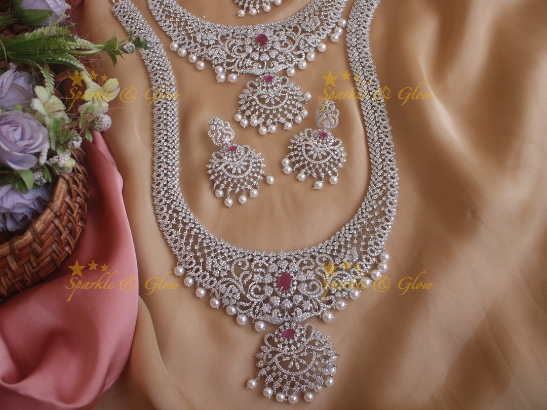 Exclusive floral gj polish carved long and short necklace set - Green - Sparkle and Glow - Pink - Back Thread