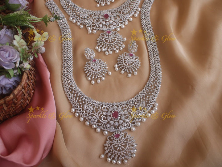 Exclusive floral gj polish carved long and short necklace set - Green - Sparkle and Glow - Pink - Back Thread