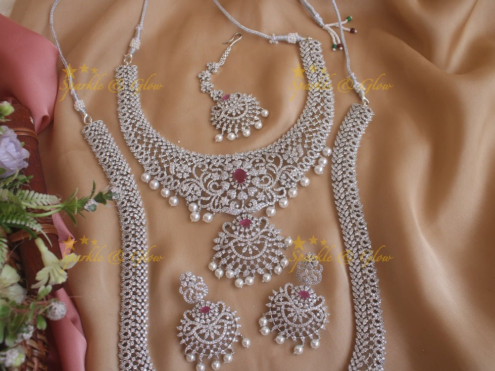 Exclusive floral gj polish carved long and short necklace set - Green - Sparkle and Glow - Pink - Back Thread