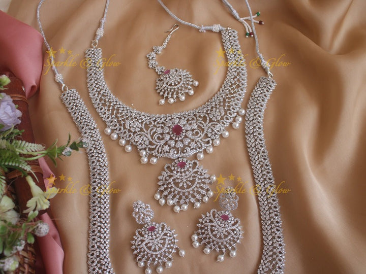 Exclusive floral gj polish carved long and short necklace set - Green - Sparkle and Glow - Pink - Back Thread