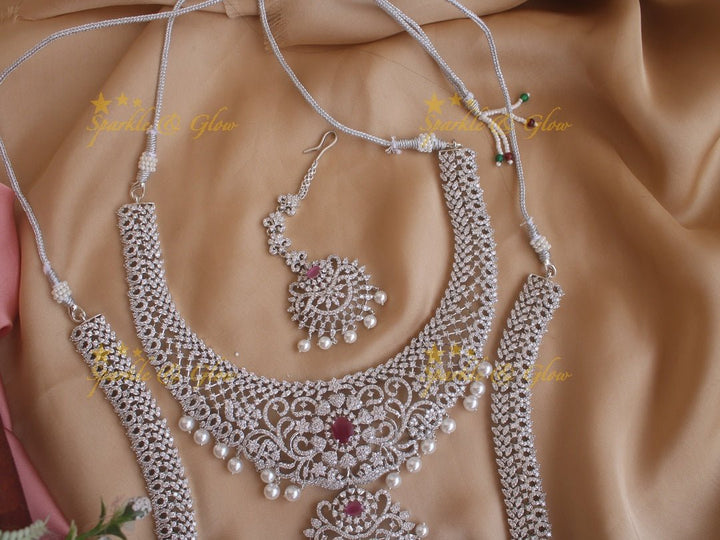 Exclusive floral gj polish carved long and short necklace set - Green - Sparkle and Glow - Pink - Back Thread