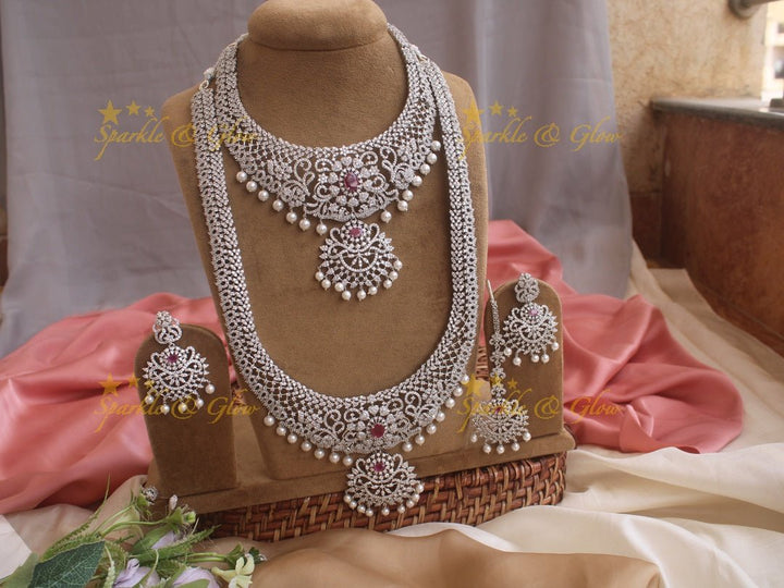 Exclusive floral gj polish carved long and short necklace set - Green - Sparkle and Glow - Pink - Back Thread