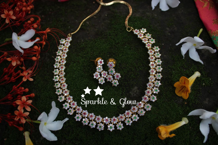 Two layer AD stones star gold necklace - white Multi - Sparkle and Glow - White Multi - Back Thread
