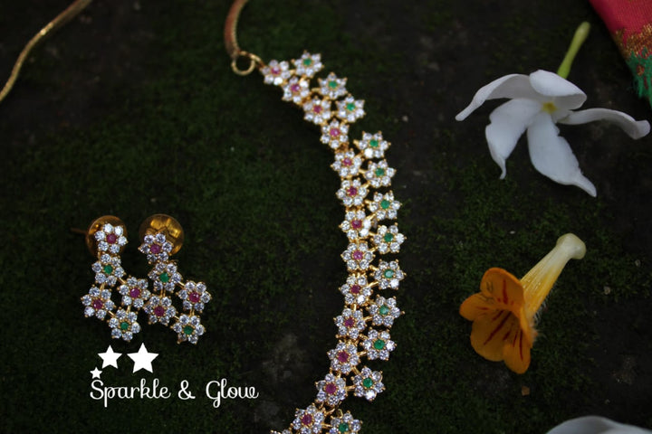 Two layer AD stones star gold necklace - white Multi - Sparkle and Glow - White - Back Thread