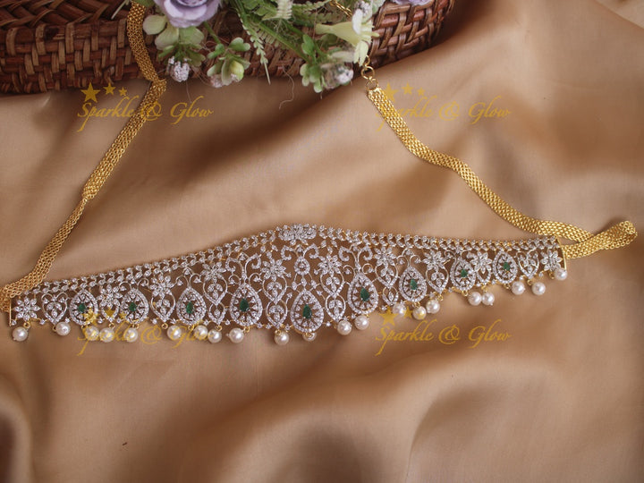Beautiful GJ polish floral oval design pearl hipchain