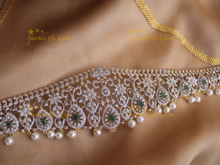 Beautiful GJ polish floral oval design pearl hipchain