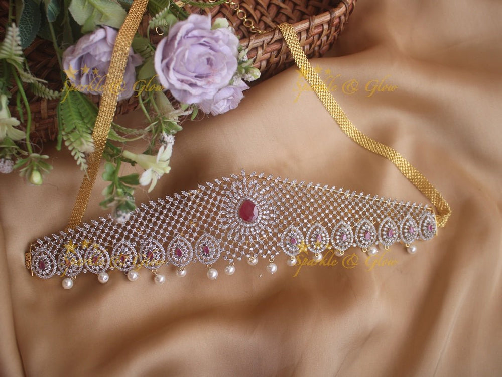 Beautiful GJ polish floral oval design pearl hipchain - Pink - Sparkle and Glow - 