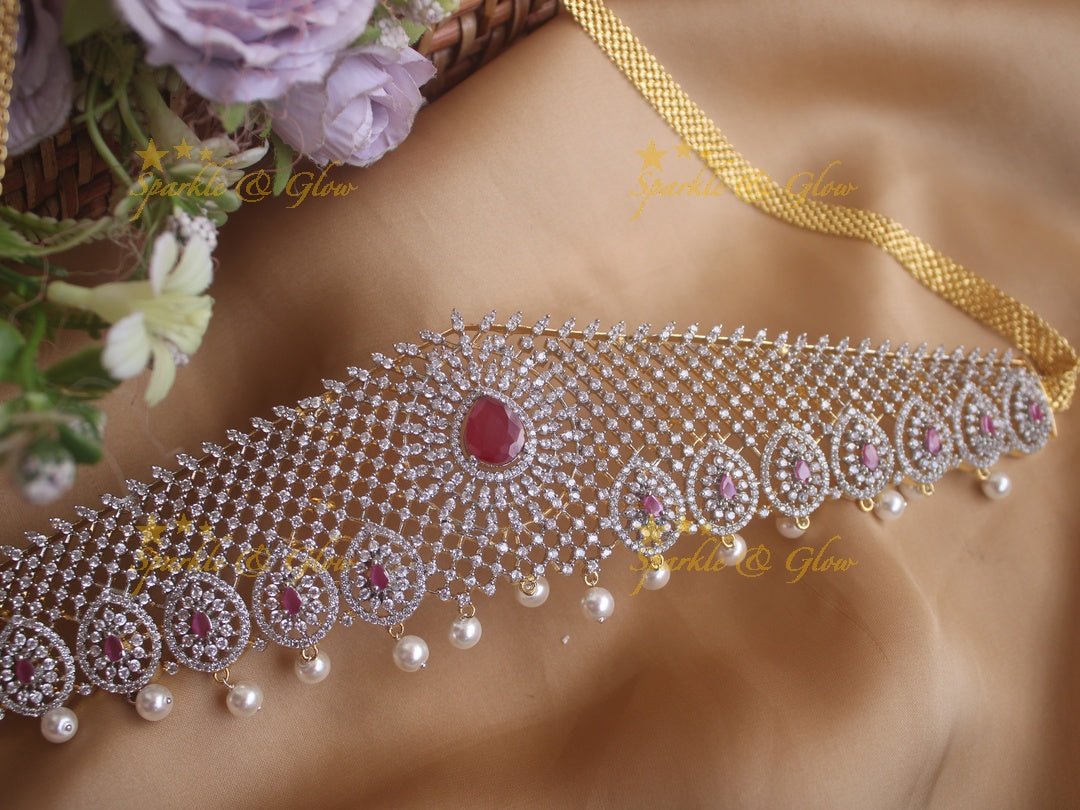 Beautiful GJ polish floral oval design pearl hipchain - Pink - Sparkle and Glow - 