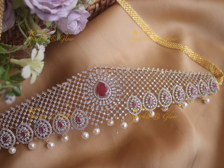 Beautiful GJ polish floral oval design pearl hipchain - Pink - Sparkle and Glow - 