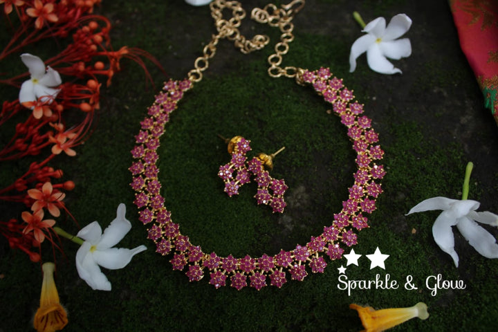 Two layer AD stones star gold necklace - white Multi - Sparkle and Glow - Pink - Back Thread