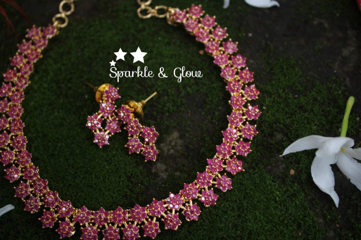 Two layer AD stones star gold necklace - white Multi - Sparkle and Glow - Pink - Back Thread