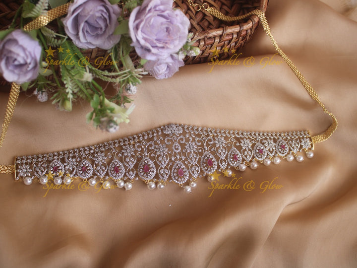 Beautiful GJ polish floral oval design pearl hipchain
