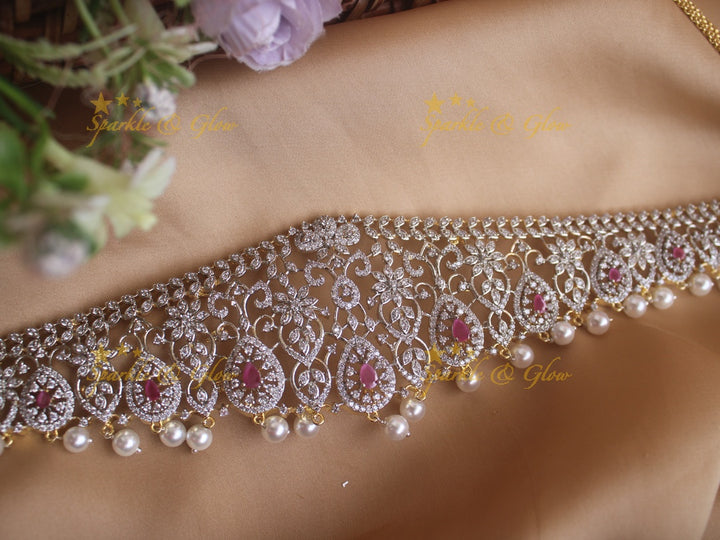 Beautiful GJ polish floral oval design pearl hipchain