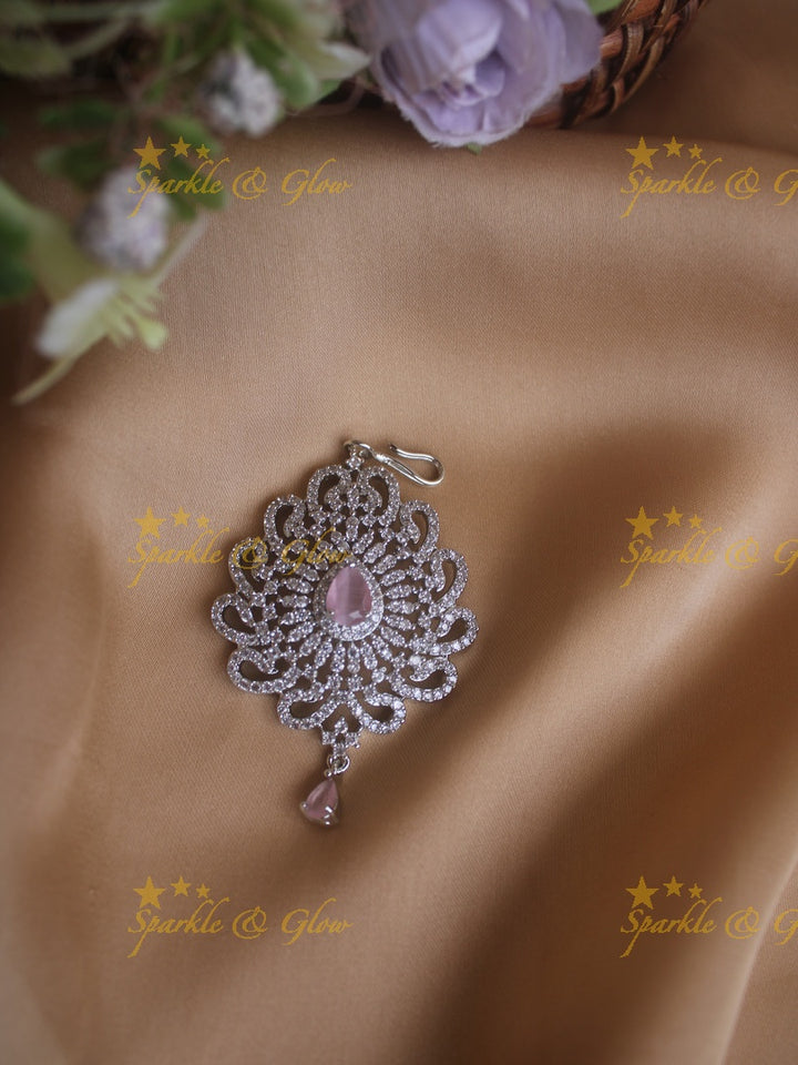 Beautiful Silver polish floral mango deisgn maang tikka